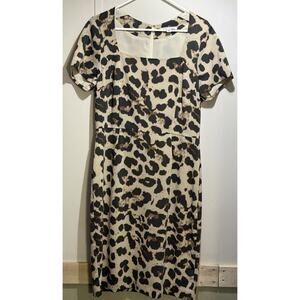 Banana Republic Leopard Print Sheath Dress Stretch Zip Square Neck Knee Size 14